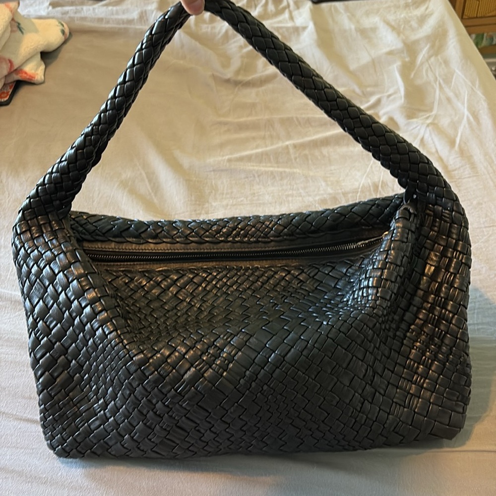 Woven Real Leather Handbag